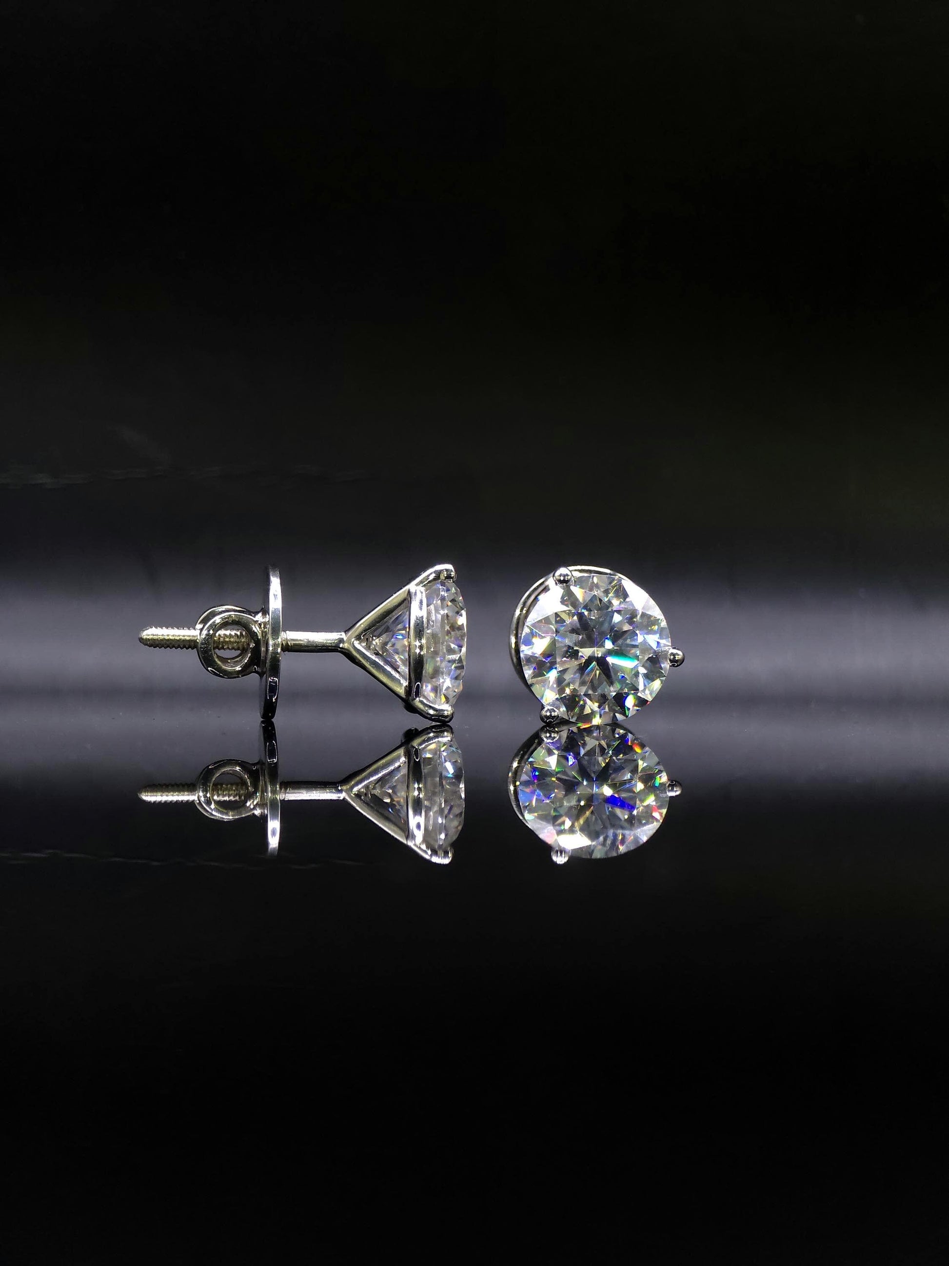 10mm Moissanite Stud Earrings, D Color VVS1 Round, 8 Carat Total Weight, 925 Sterling Silver/Solid 10K Gold, Three Prong Martini Setting