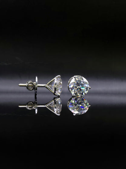 10mm Moissanite Stud Earrings, D Color VVS1 Round, 8 Carat Total Weight, 925 Sterling Silver/Solid 10K Gold, Three Prong Martini Setting