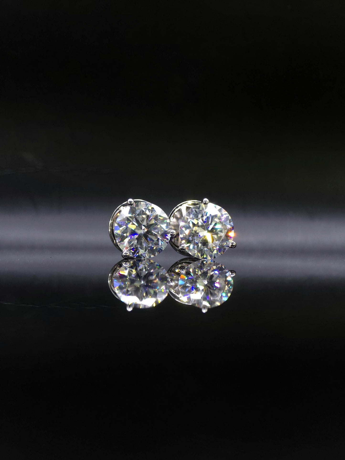 10mm Moissanite Stud Earrings, D Color VVS1 Round, 8 Carat Total Weight, 925 Sterling Silver/Solid 10K Gold, Three Prong Martini Setting