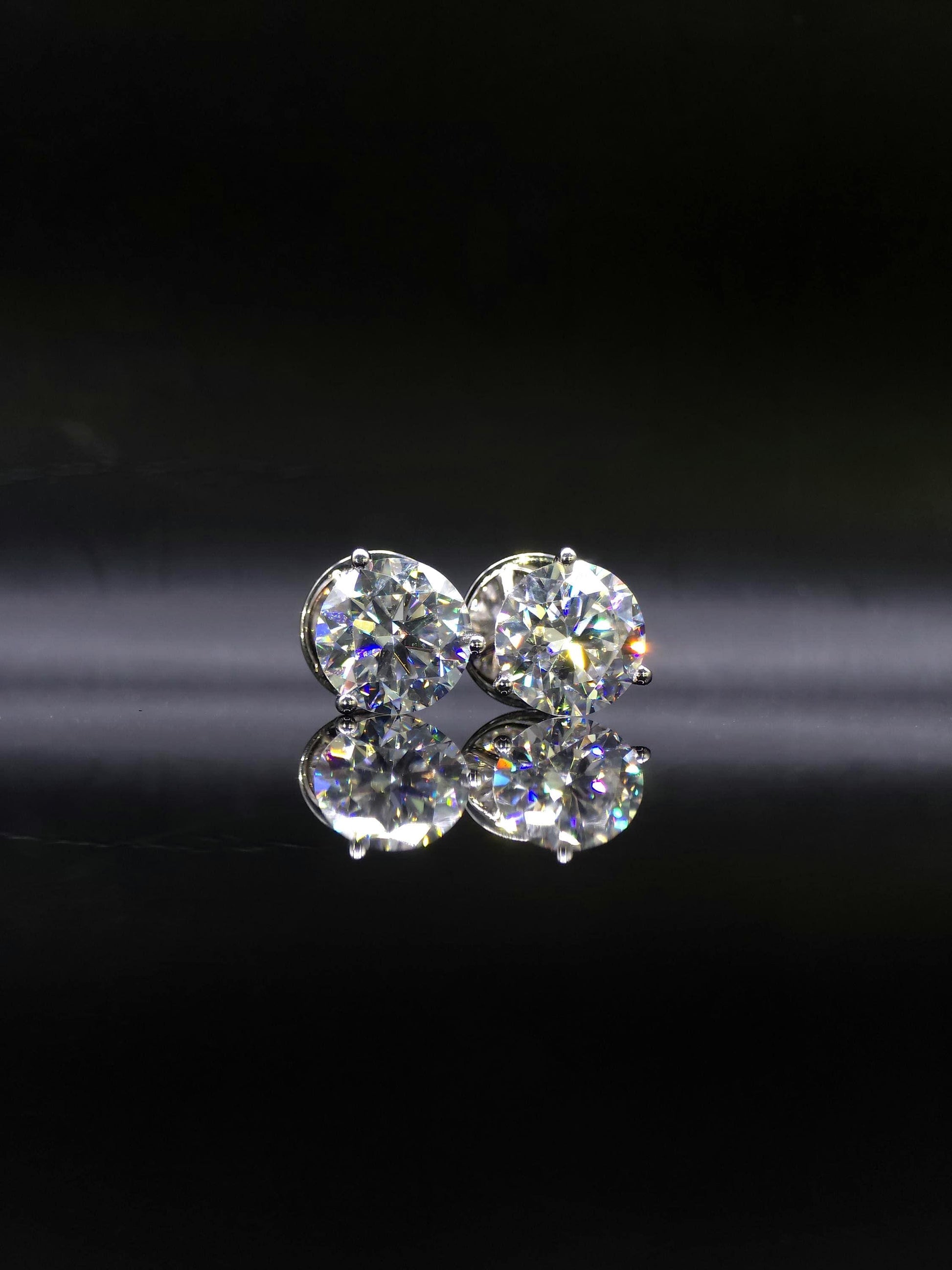 10mm Moissanite Stud Earrings, D Color VVS1 Round, 8 Carat Total Weight, 925 Sterling Silver/Solid 10K Gold, Three Prong Martini Setting