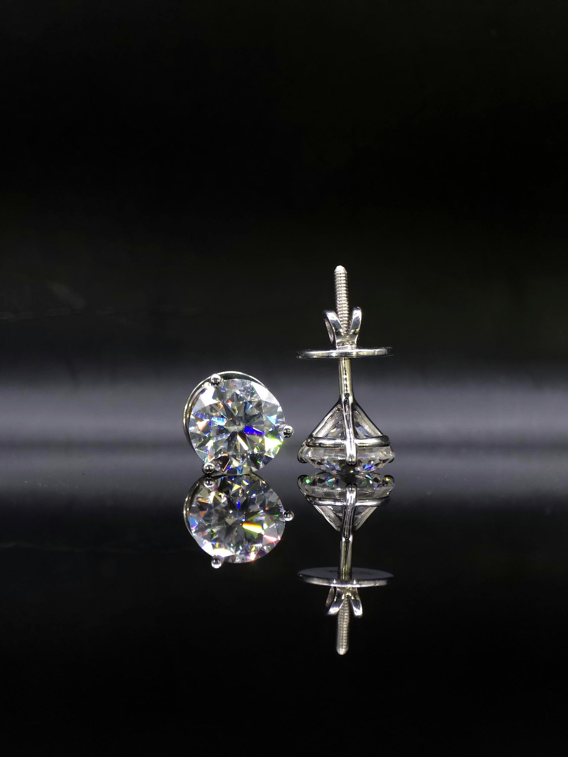 10mm Moissanite Stud Earrings, D Color VVS1 Round, 8 Carat Total Weight, 925 Sterling Silver/Solid 10K Gold, Three Prong Martini Setting
