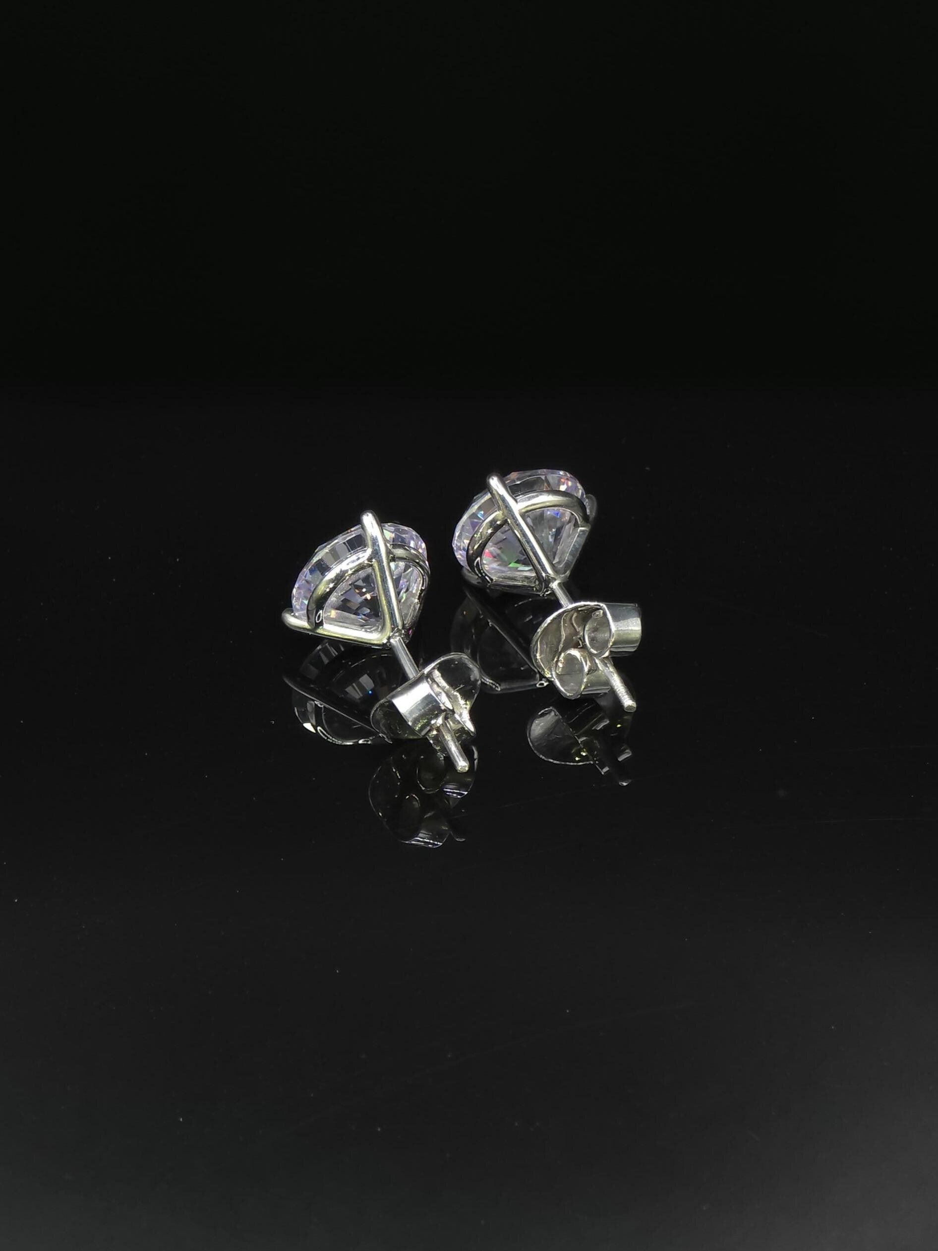 10mm Moissanite Stud Earrings, D Color VVS1 Round, 8 Carat Total Weight, 925 Sterling Silver/Solid 10K Gold, Three Prong Martini Setting