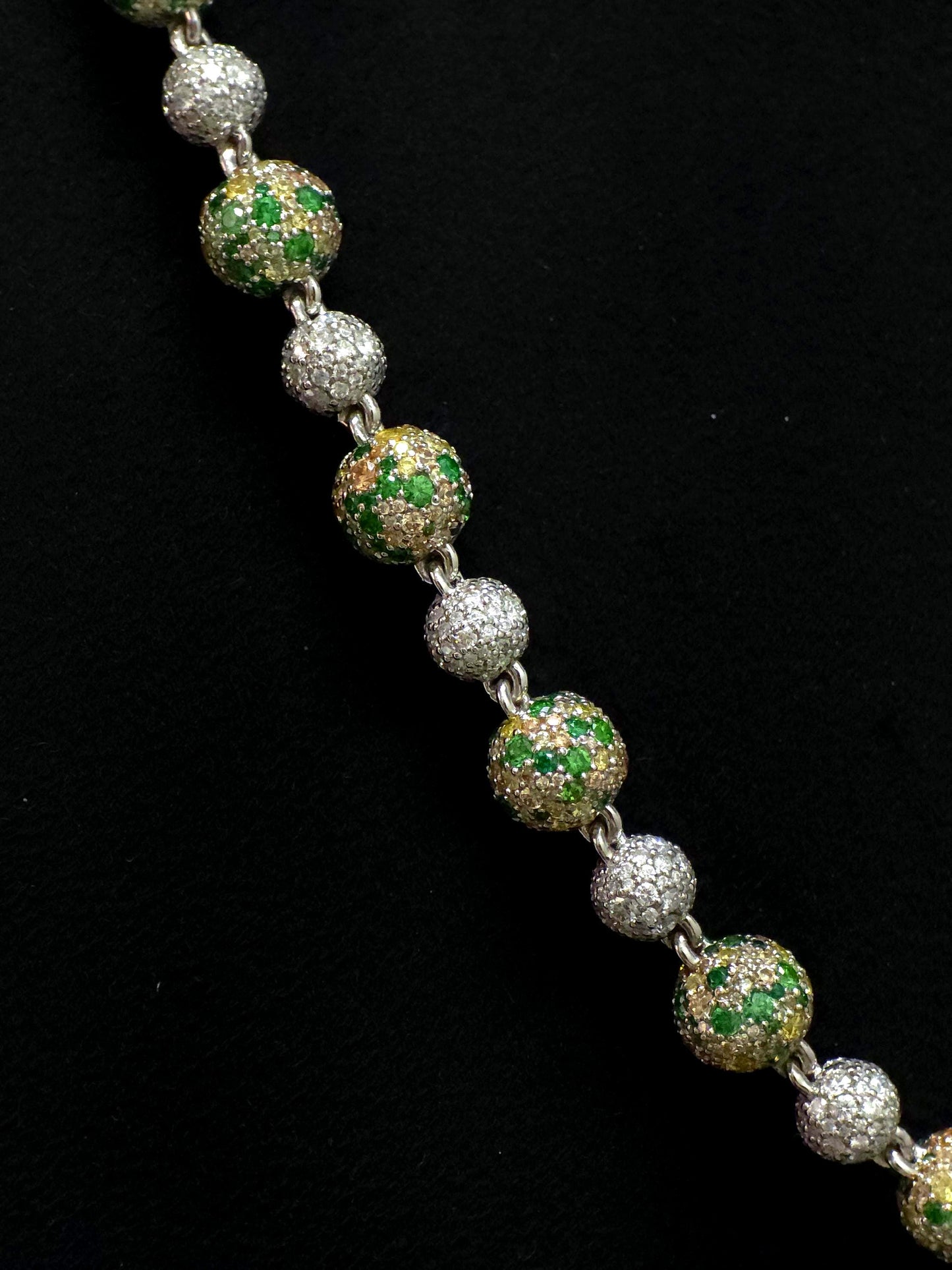 Camouflage Ball Chain, Mosaic Moissanite Necklace, Lab Created Gemstones, 360 Iced Custom Clasp Jewelry, Rhodium Plated 925 Sterling Silver