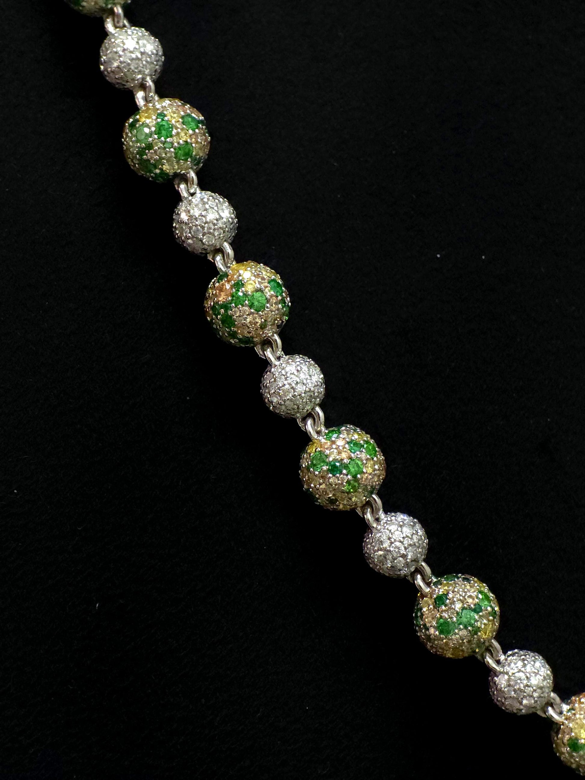 Camouflage Ball Chain, Mosaic Moissanite Necklace, Lab Created Gemstones, 360 Iced Custom Clasp Jewelry, Rhodium Plated 925 Sterling Silver