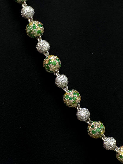 Camouflage Ball Chain, Mosaic Moissanite Necklace, Lab Created Gemstones, 360 Iced Custom Clasp Jewelry, Rhodium Plated 925 Sterling Silver