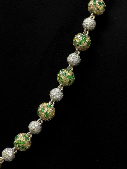 Camouflage Ball Chain, Mosaic Moissanite Necklace, Lab Created Gemstones, 360 Iced Custom Clasp Jewelry, Rhodium Plated 925 Sterling Silver
