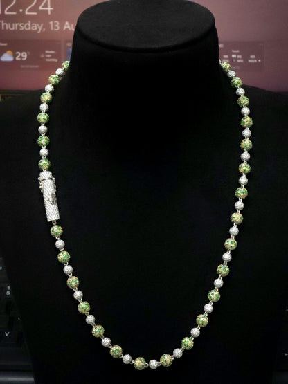 Camouflage Ball Chain, Mosaic Moissanite Necklace, Lab Created Gemstones, 360 Iced Custom Clasp Jewelry, Rhodium Plated 925 Sterling Silver