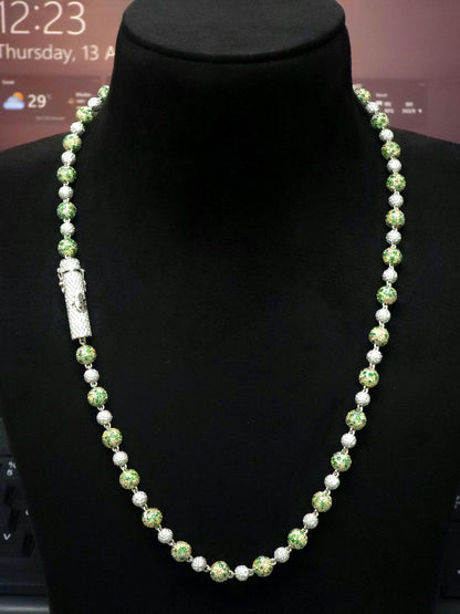 Camouflage Ball Chain, Mosaic Moissanite Necklace, Lab Created Gemstones, 360 Iced Custom Clasp Jewelry, Rhodium Plated 925 Sterling Silver