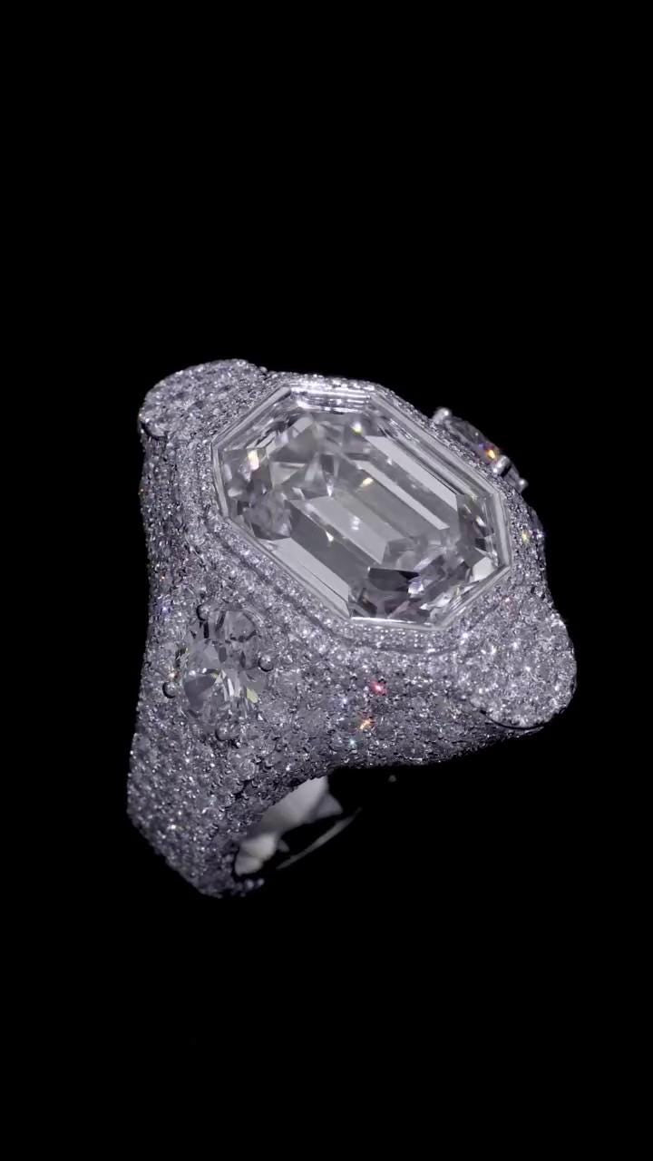 10 CT Emerald Cut Moissanite Ring, Fully Iced Statement Ring, VVS Moissanite Men’s Ring, 925 Sterling Silver Hip Hop Jewelry