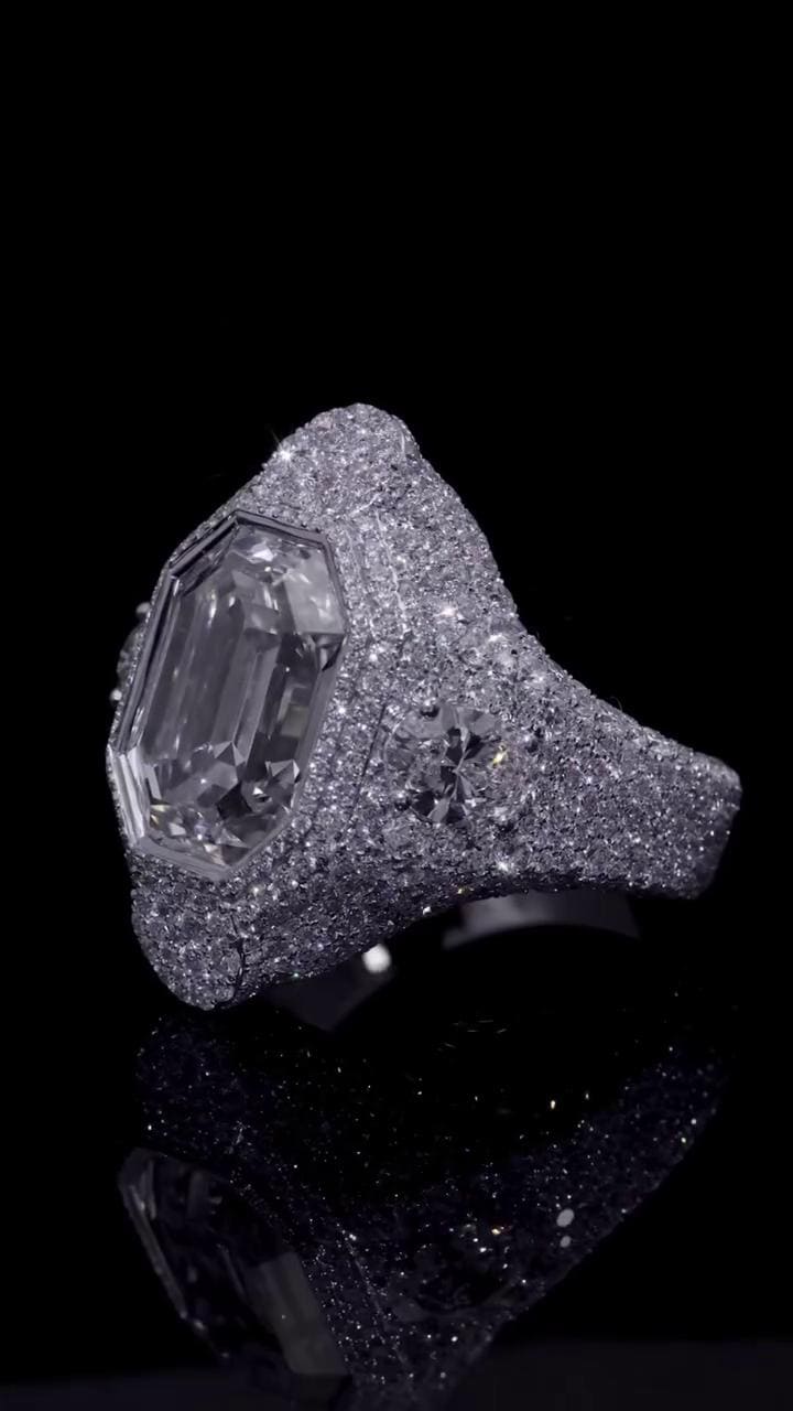 10 CT Emerald Cut Moissanite Ring, Fully Iced Statement Ring, VVS Moissanite Men’s Ring, 925 Sterling Silver Hip Hop Jewelry