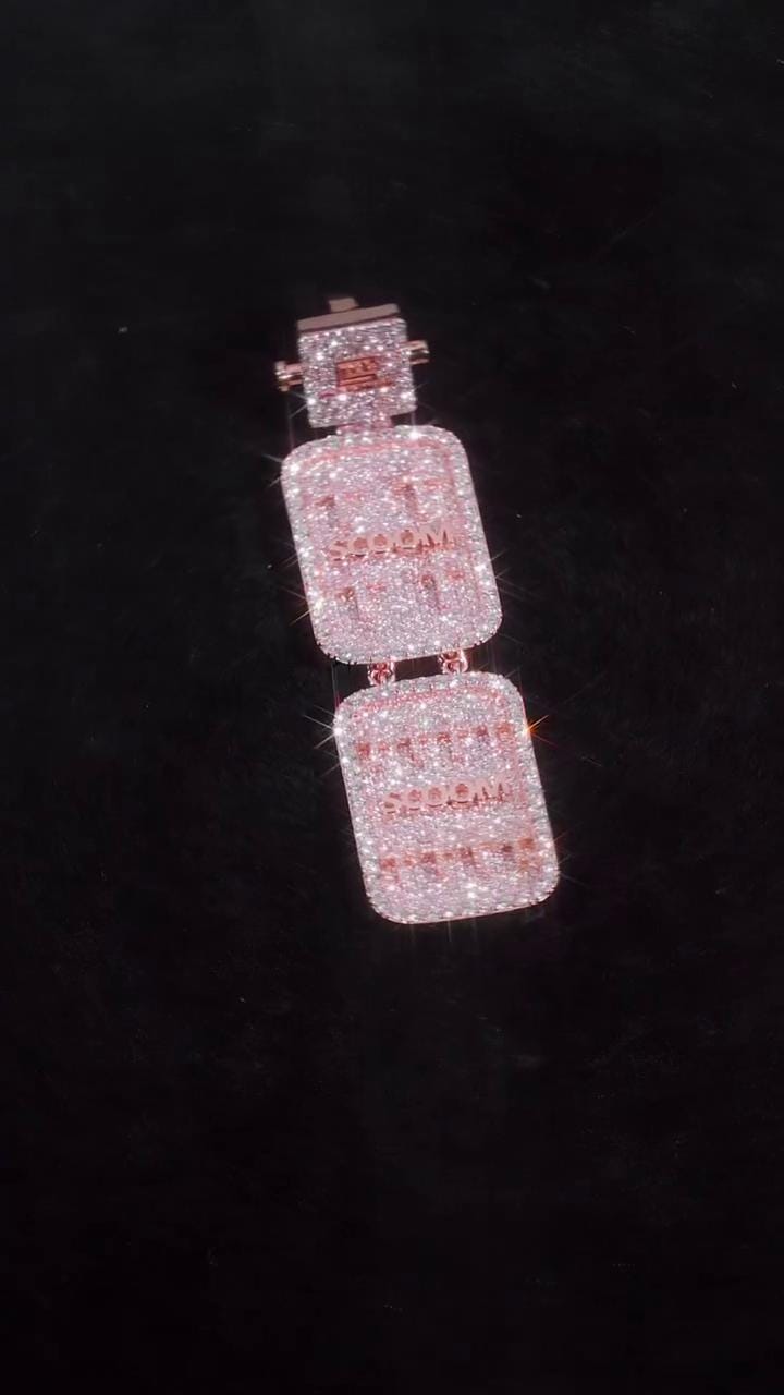 Custom Double Dog Tag Moissanite Pendant, Personalized Moissanite Necklace, Iced Out 925 Silver Hip Hop Jewelry