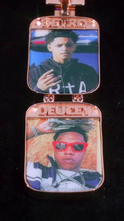 Custom Double Dog Tag Moissanite Pendant, Personalized Moissanite Necklace, Iced Out 925 Silver Hip Hop Jewelry