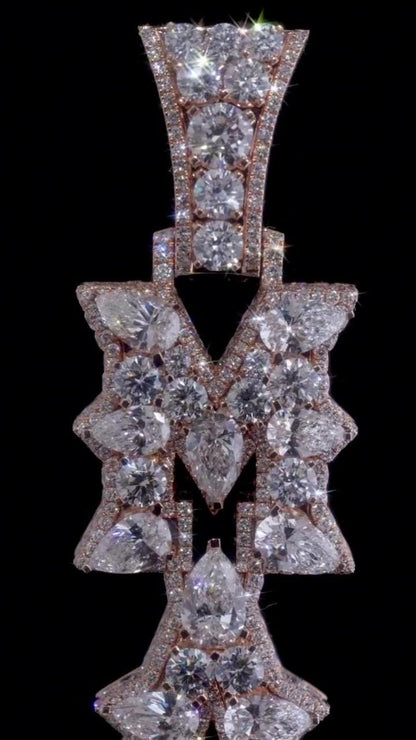 Custom Vertical Name Moissanite Pendant, Iced Out Stacked Letter Pendant, Personalized 925 Silver Hip Hop Jewelry