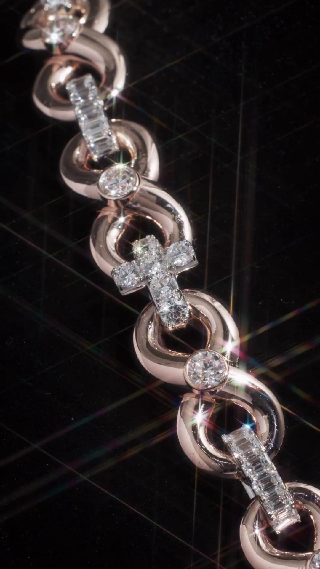 12mm Infinity Link Moissanite Chain, Cross Baguette Accent Necklace, 925 Silver Rose Gold Hip Hop Jewelry
