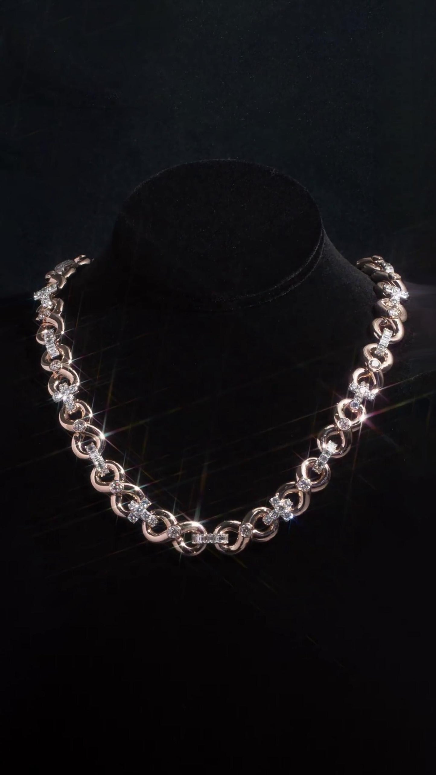 12mm Infinity Link Moissanite Chain, Cross Baguette Accent Necklace, 925 Silver Rose Gold Hip Hop Jewelry