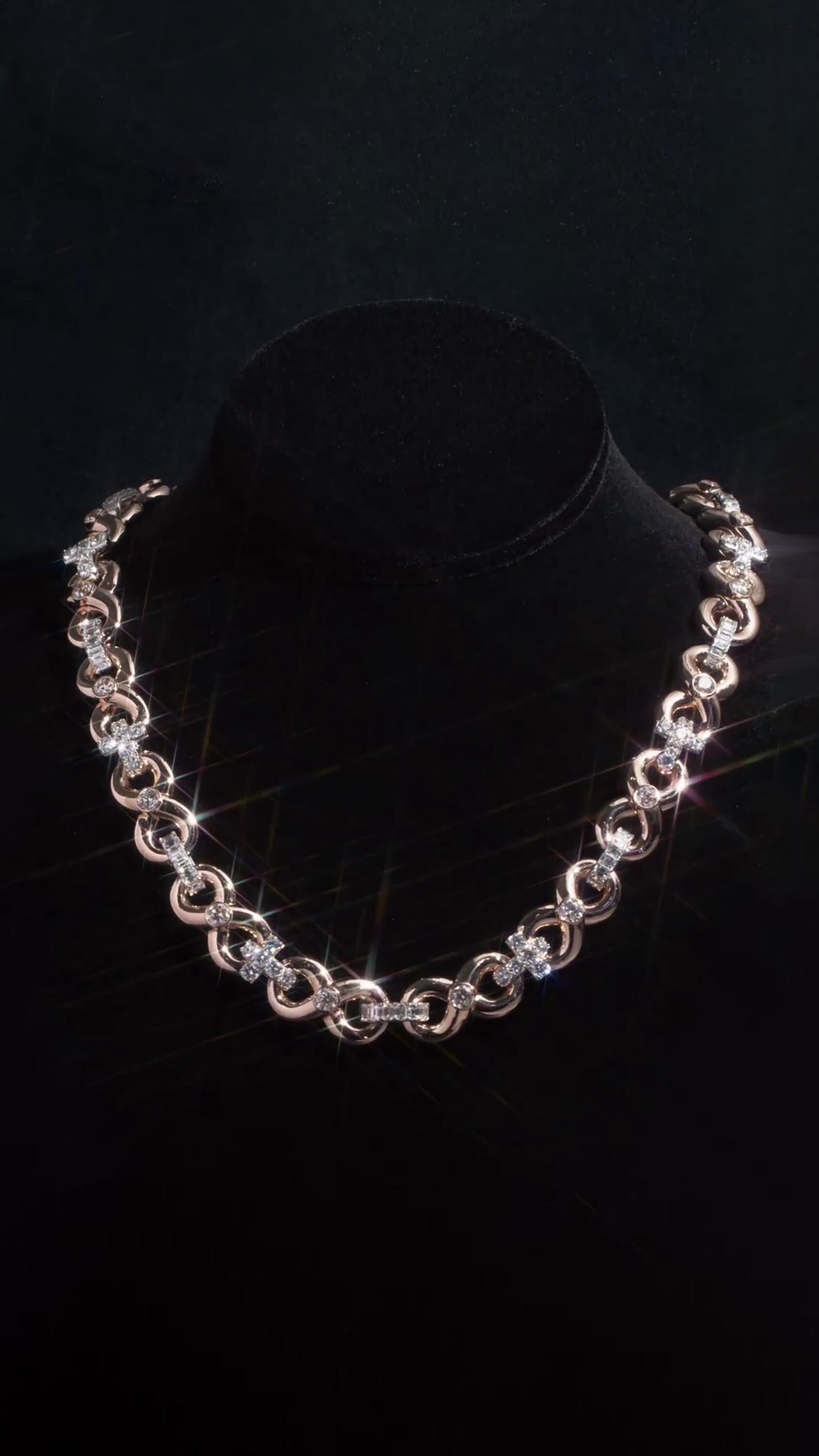 12mm Infinity Link Moissanite Chain, Cross Baguette Accent Necklace, 925 Silver Rose Gold Hip Hop Jewelry