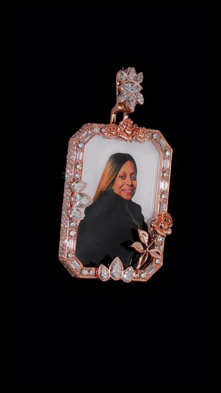 Custom Photo Memory Pendant, Moissanite Memorial Picture Pendant, Personalized Rose Frame Necklace, 925 Silver Remembrance Jewelry