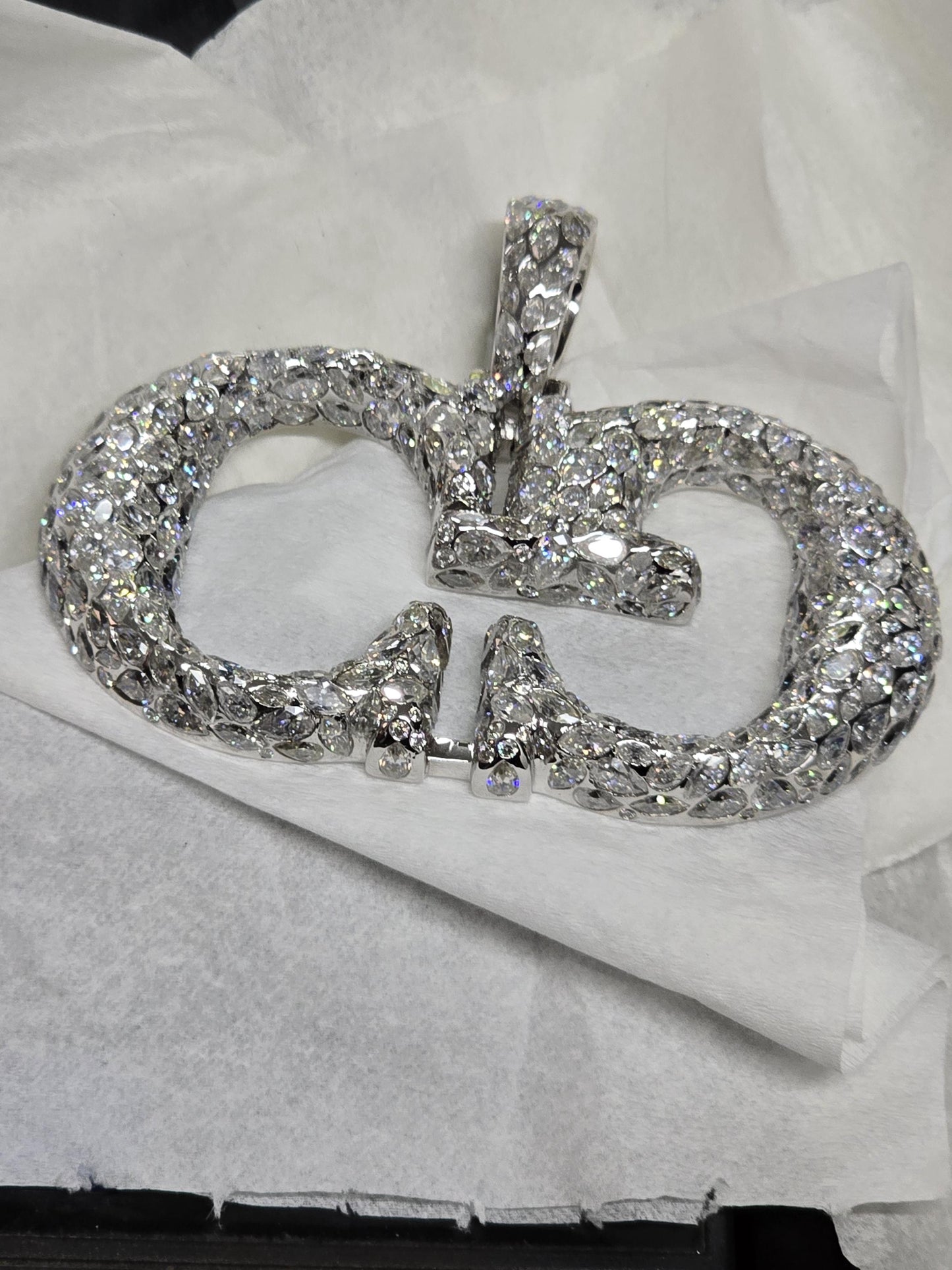 Custom Two Letter Pendant, VVS Moissanite Initial Logo, Pear & Marquise Cut Iced Out Pendant, 925 Sterling Silver Hip Hop Jewelry