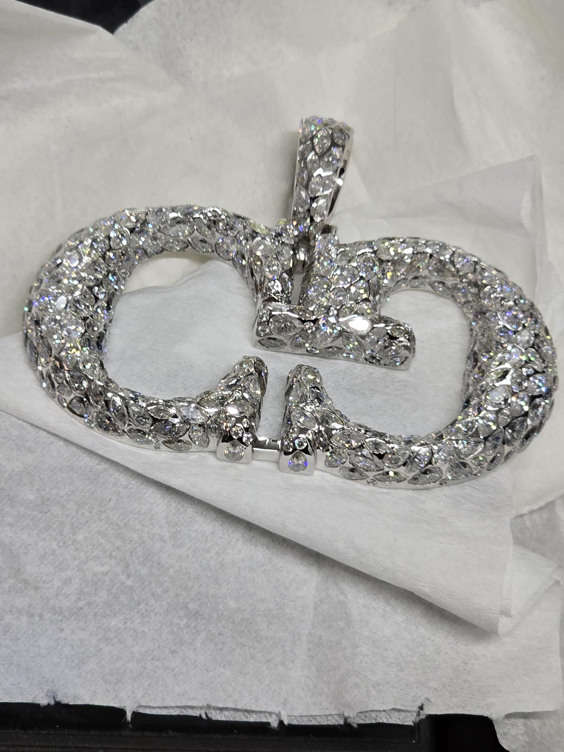 Custom Two Letter Pendant, VVS Moissanite Initial Logo, Pear & Marquise Cut Iced Out Pendant, 925 Sterling Silver Hip Hop Jewelry