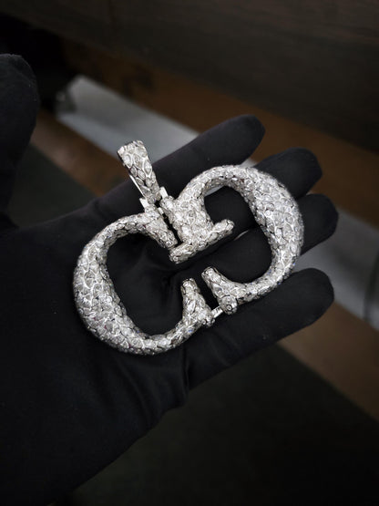 Custom Two Letter Pendant, VVS Moissanite Initial Logo, Pear & Marquise Cut Iced Out Pendant, 925 Sterling Silver Hip Hop Jewelry