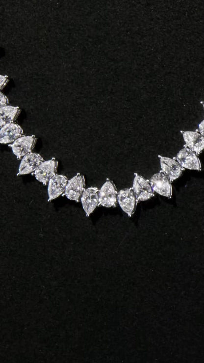 Up Down Pear Moissanite Tennis Necklace | 5 x 7 mm Pear Cut Moissanite | 925 Sterling Silver