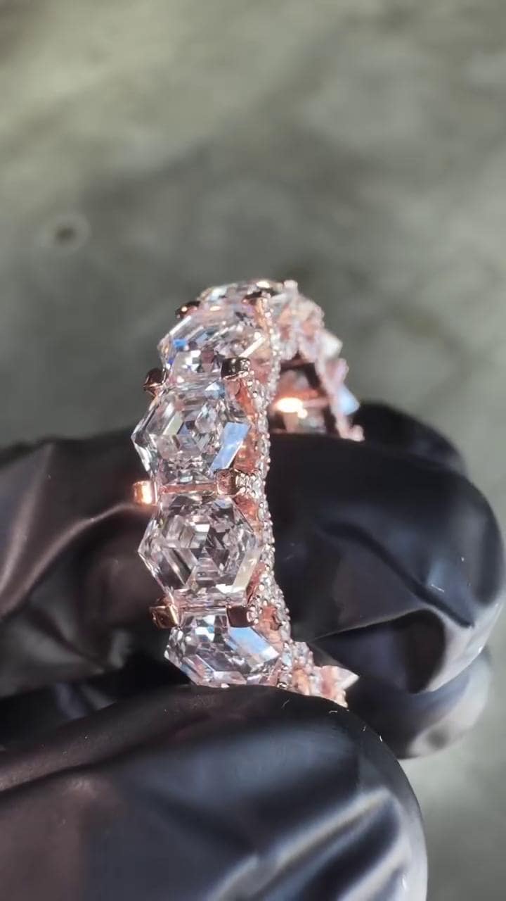 Eternity Band Ring | Hexagon Cut Moissanite | D Color VVS1 Moissanite Diamonds | Full Iced Out Band Ring | 925 Silver