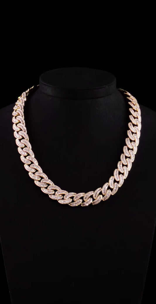 18mm Moissanite Cuban Link Chain, Baguette & Round Cut VVS Diamond Necklace, 925 Sterling Silver, Passes Diamond Tester