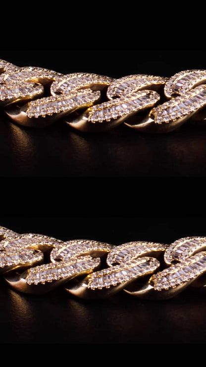 18mm Moissanite Cuban Link Chain, Baguette & Round Cut VVS Diamond Necklace, 925 Sterling Silver, Passes Diamond Tester