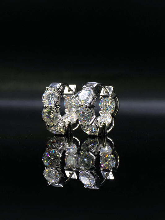 8CT Moissanite Hoop Earrings, 6mm Round Cut Iced Out Hoops, VVS Moissanite Earrings, Hip Hop Jewelry, Statement Hoop Earrings