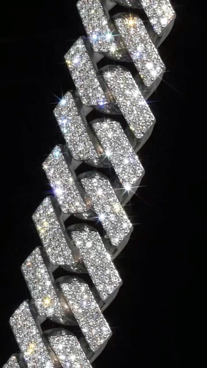 Custom 16mm 3-Row Prong Cuban Chain, VVS Moissanite 925 Silver Necklace, Personalized Iced Out Clasp