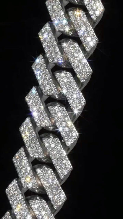 Custom 16mm 3-Row Prong Cuban Chain, VVS Moissanite 925 Silver Necklace, Personalized Iced Out Clasp