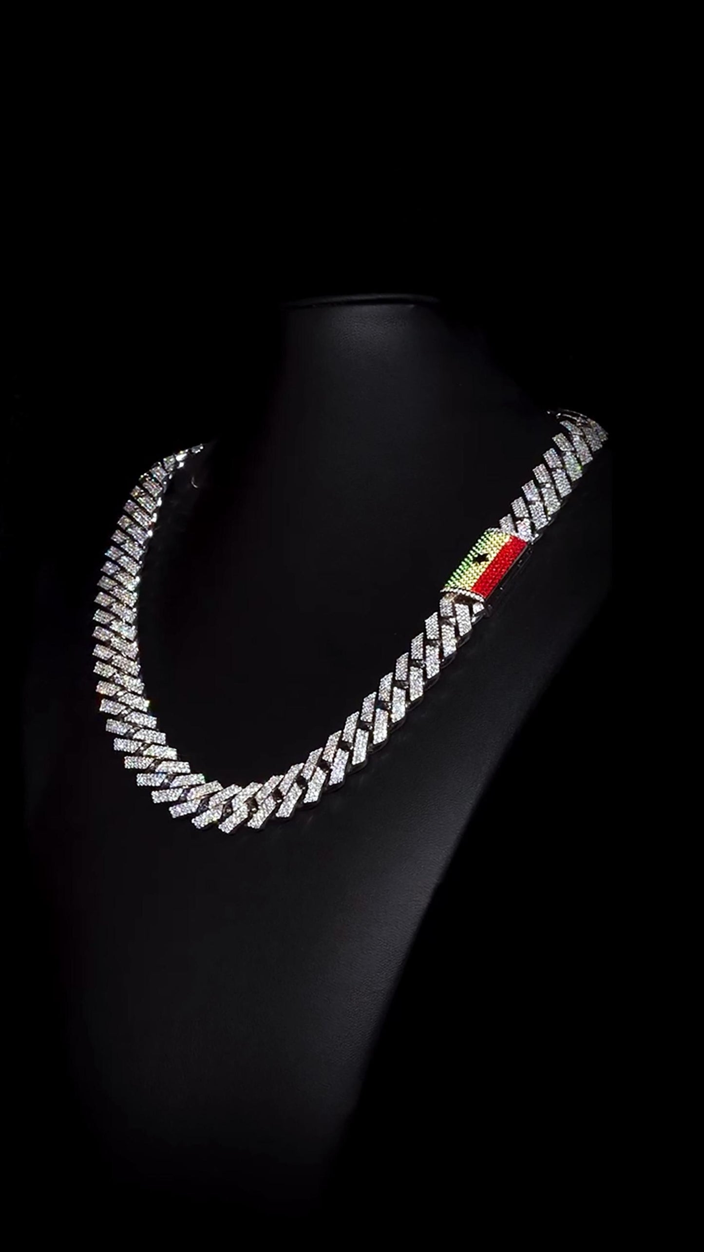 Custom 16mm 3-Row Prong Cuban Chain, VVS Moissanite 925 Silver Necklace, Personalized Iced Out Clasp