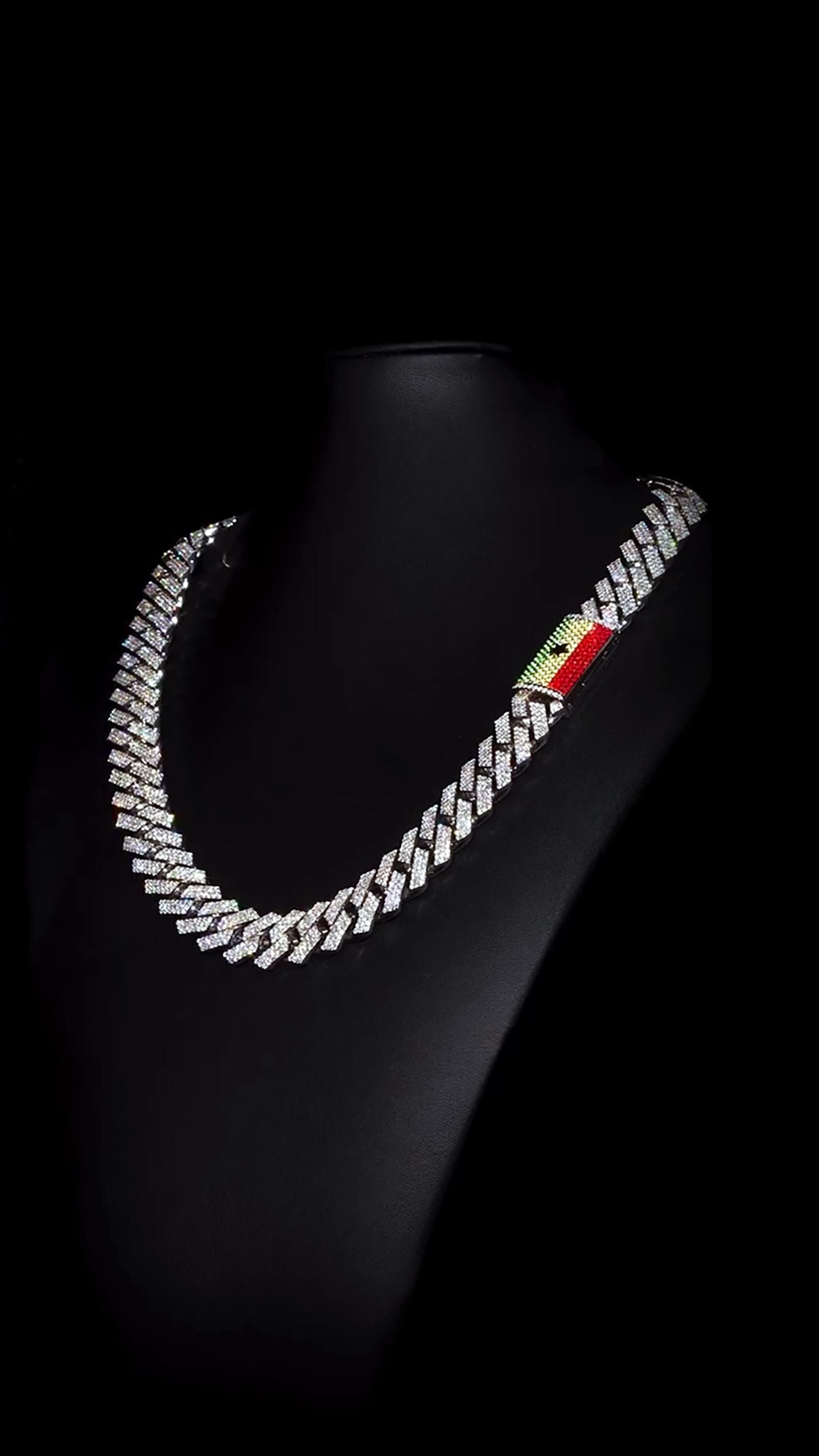 Custom 16mm 3-Row Prong Cuban Chain, VVS Moissanite 925 Silver Necklace, Personalized Iced Out Clasp