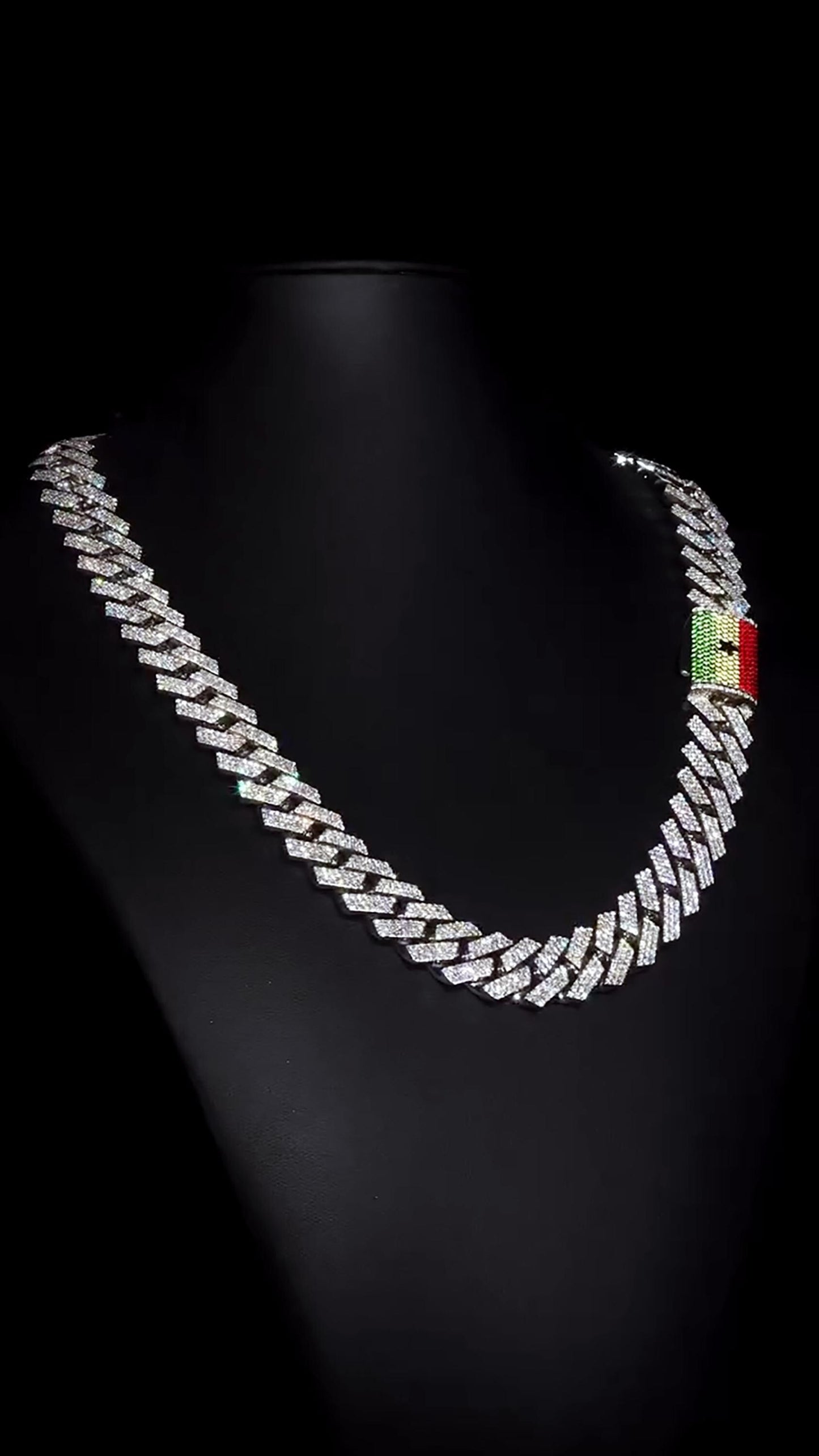Custom 16mm 3-Row Prong Cuban Chain, VVS Moissanite 925 Silver Necklace, Personalized Iced Out Clasp