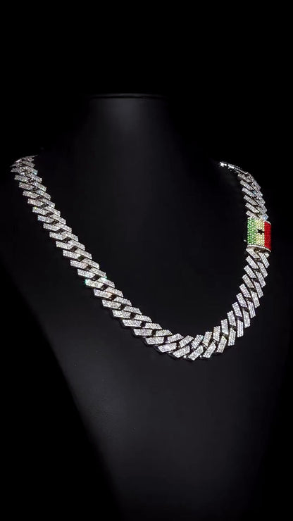 Custom 16mm 3-Row Prong Cuban Chain, VVS Moissanite 925 Silver Necklace, Personalized Iced Out Clasp