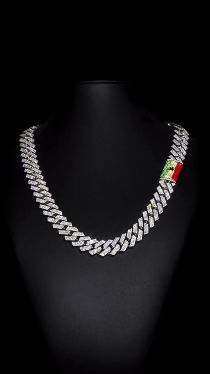 Custom 16mm 3-Row Prong Cuban Chain, VVS Moissanite 925 Silver Necklace, Personalized Iced Out Clasp