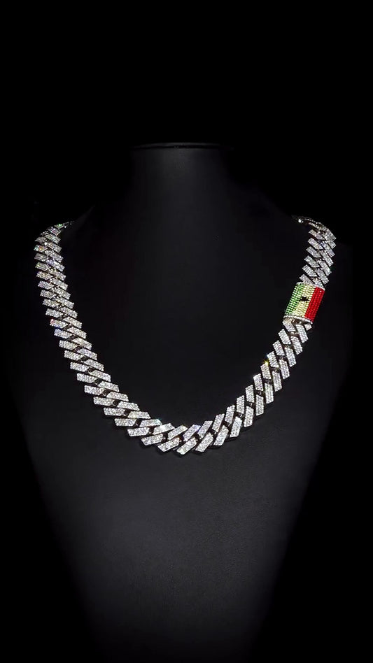 Custom 16mm 3-Row Prong Cuban Chain, VVS Moissanite 925 Silver Necklace, Personalized Iced Out Clasp