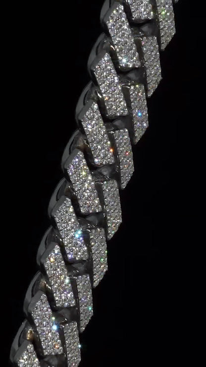 Custom 16mm 3-Row Prong Cuban Chain, VVS Moissanite 925 Silver Necklace, Personalized Iced Out Clasp
