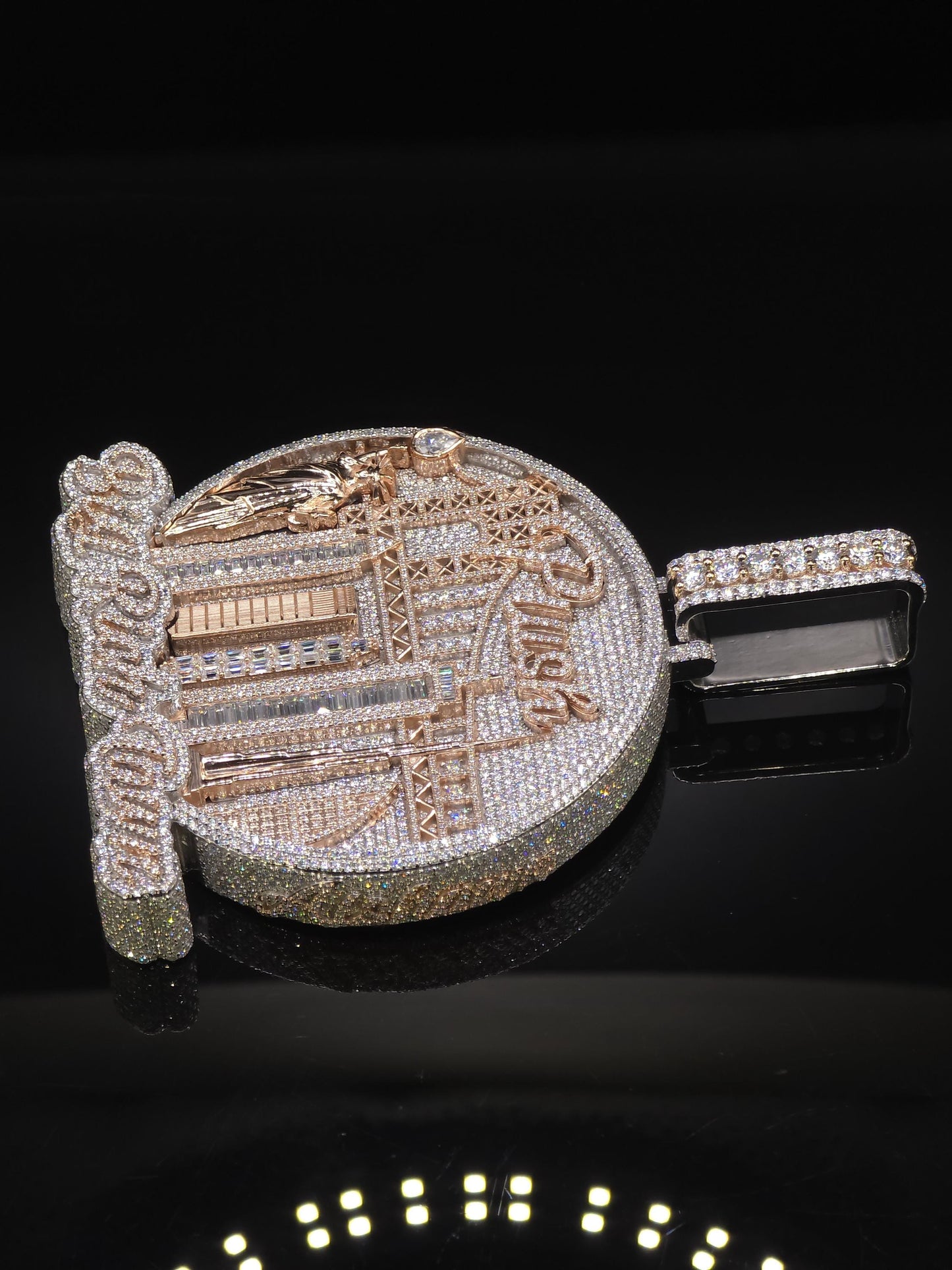 Custom City Landmark Pendant, Two Tone Moissanite Pendant, 925 Sterling Silver, Personalized Hip Hop Jewelry