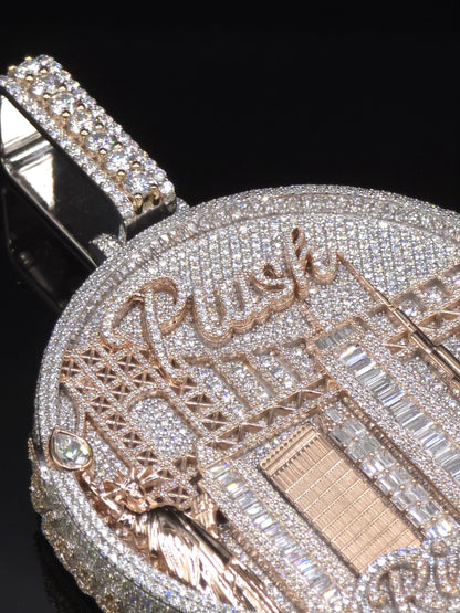 Custom City Landmark Pendant, Two Tone Moissanite Pendant, 925 Sterling Silver, Personalized Hip Hop Jewelry