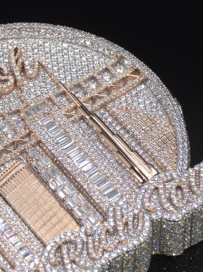 Custom City Landmark Pendant, Two Tone Moissanite Pendant, 925 Sterling Silver, Personalized Hip Hop Jewelry