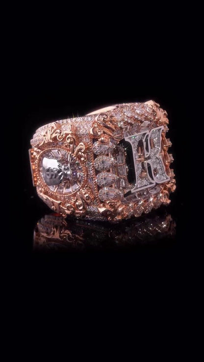 Custom Iced Out Championship Ring, 925 Sterling Silver & VVS Moissanite, Personalized Letter or Number Ring, Custom Name Ring
