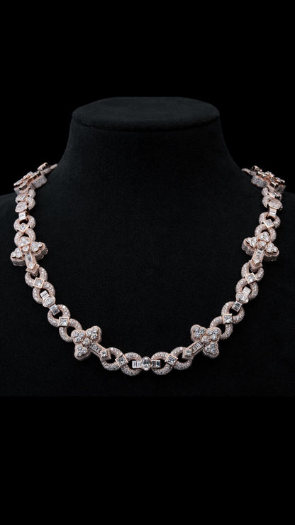 Infinity Link Moissanite Chain, Mixed Cut Cross Links, Princess Oval Baguette Heart Stones, 925 Silver Necklace