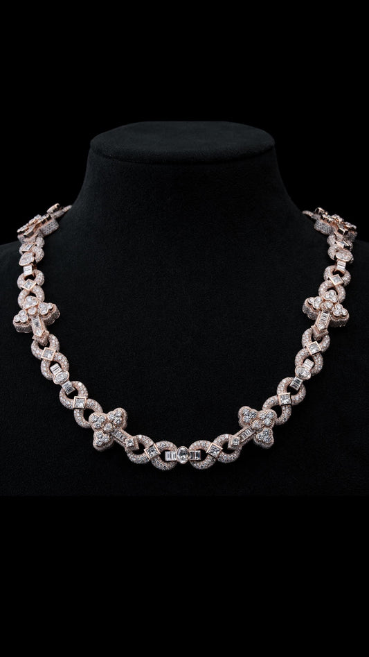 Infinity Link Moissanite Chain, Mixed Cut Cross Links, Princess Oval Baguette Heart Stones, 925 Silver Necklace
