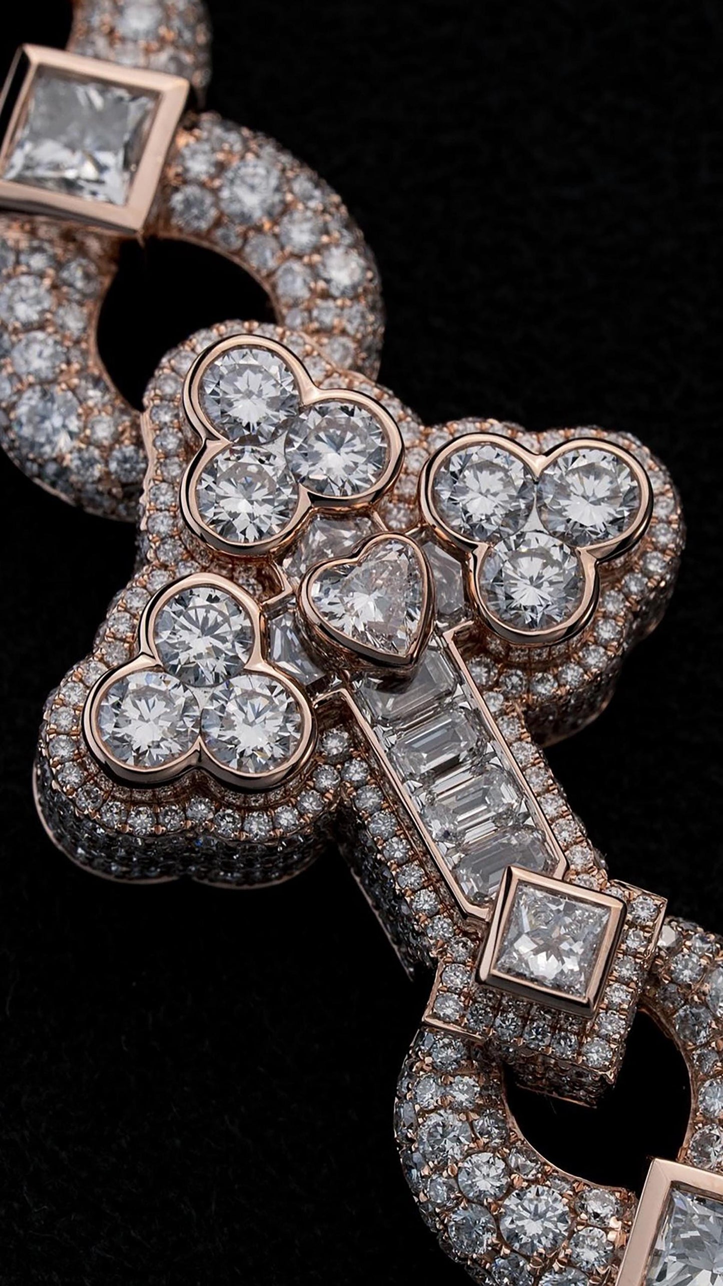 Infinity Link Moissanite Chain, Mixed Cut Cross Links, Princess Oval Baguette Heart Stones, 925 Silver Necklace