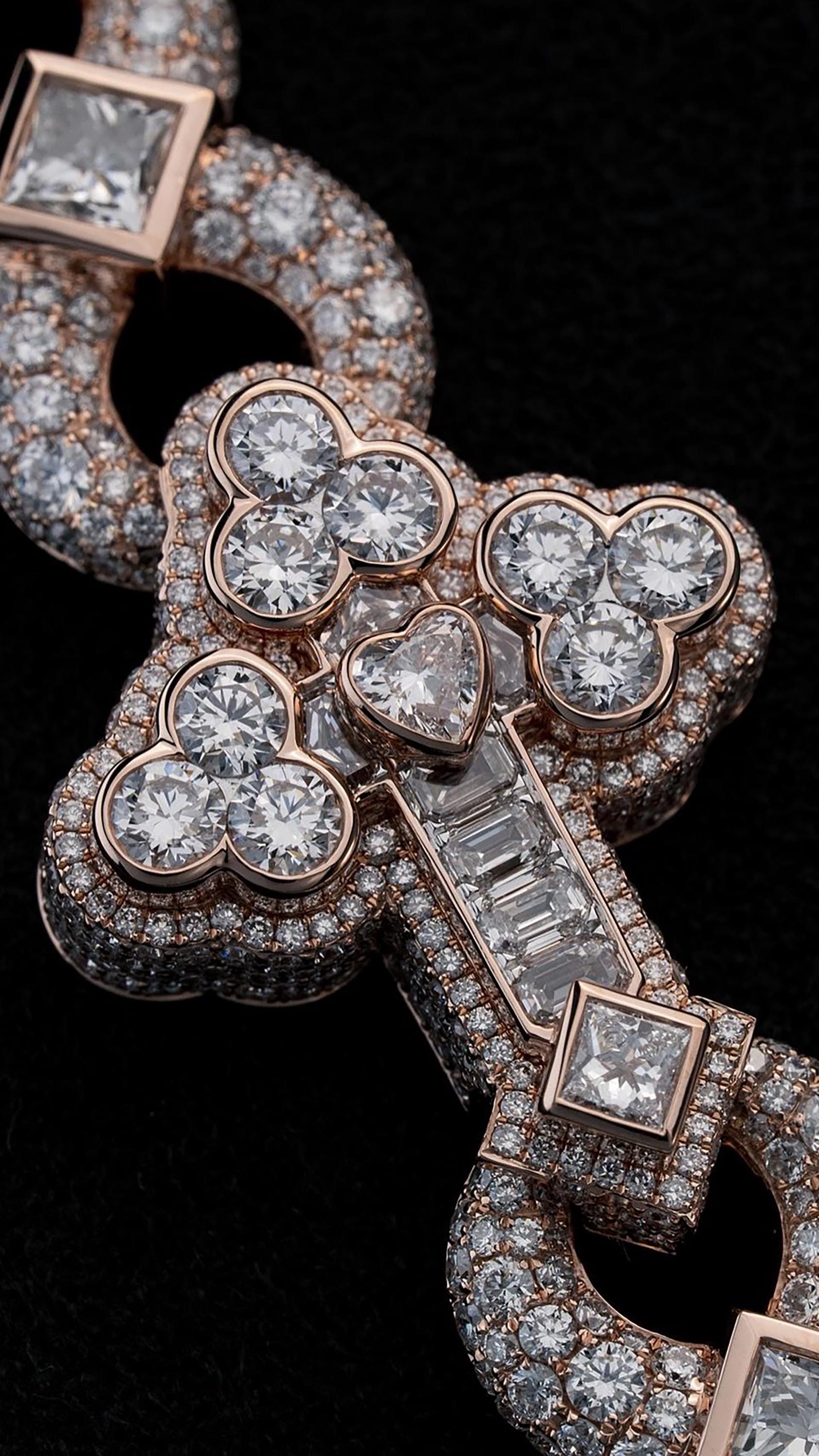 Infinity Link Moissanite Chain, Mixed Cut Cross Links, Princess Oval Baguette Heart Stones, 925 Silver Necklace
