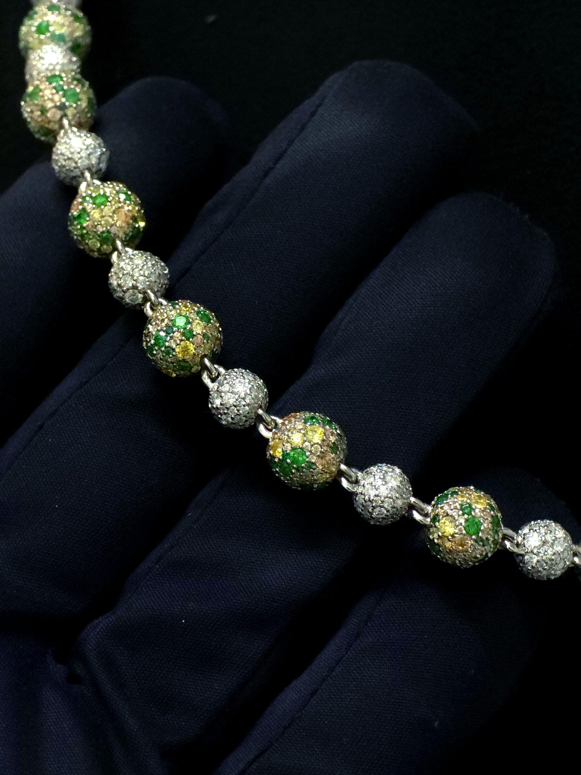 Camouflage Ball Chain, Mosaic Moissanite Necklace, Lab Created Gemstones, 360 Iced Custom Clasp Jewelry, Rhodium Plated 925 Sterling Silver