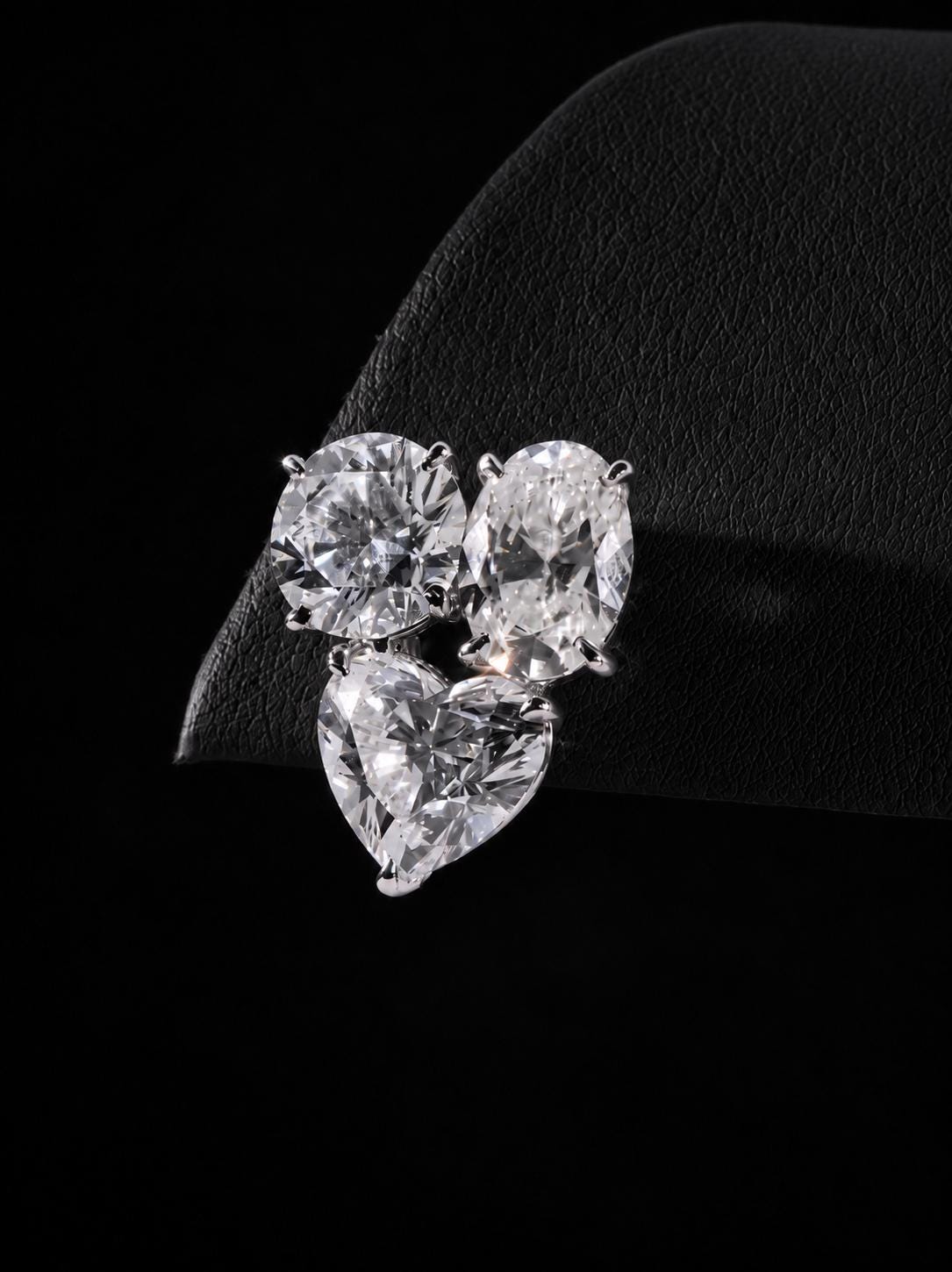 Three Stone Cluster Stud Earrings, Round Oval Heart Cut VVS Moissanite, 925 Sterling Silver, Iced Out Hip Hop Earrings