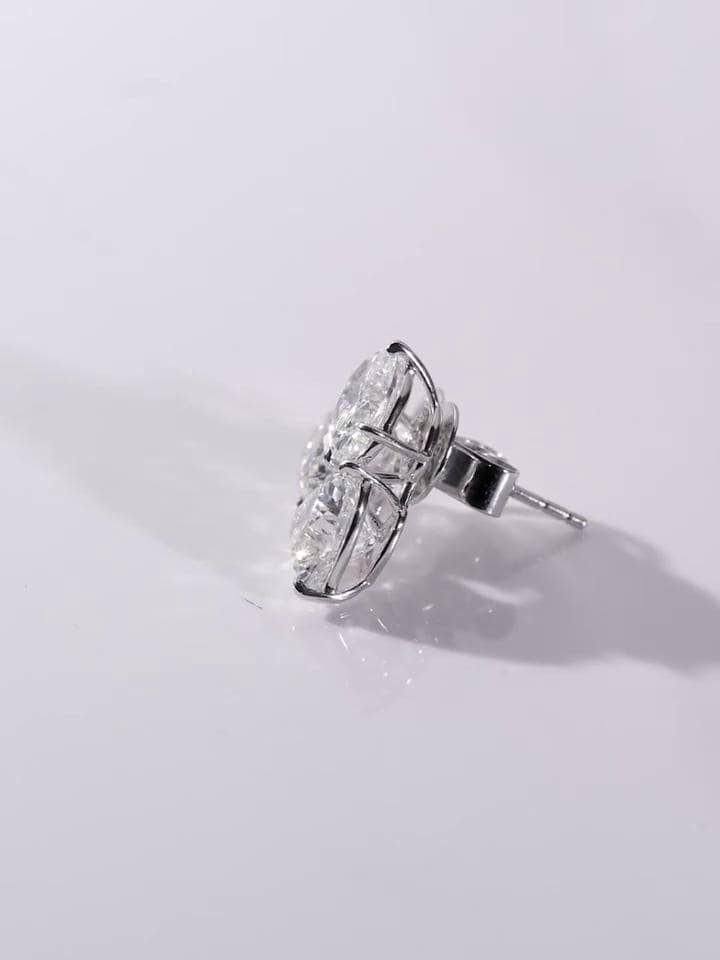Three Stone Cluster Stud Earrings, Round Oval Heart Cut VVS Moissanite, 925 Sterling Silver, Iced Out Hip Hop Earrings