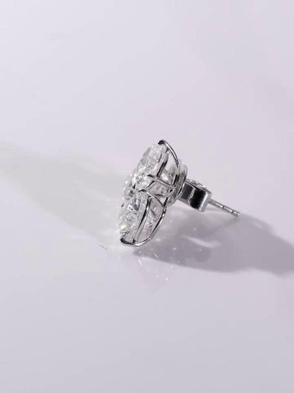 Three Stone Cluster Stud Earrings, Round Oval Heart Cut VVS Moissanite, 925 Sterling Silver, Iced Out Hip Hop Earrings